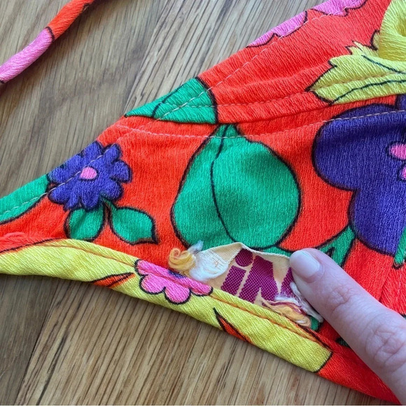 Vtg 60s/70s Floral Tie Bra Bikini Top Size Small - Picture 6 of 6